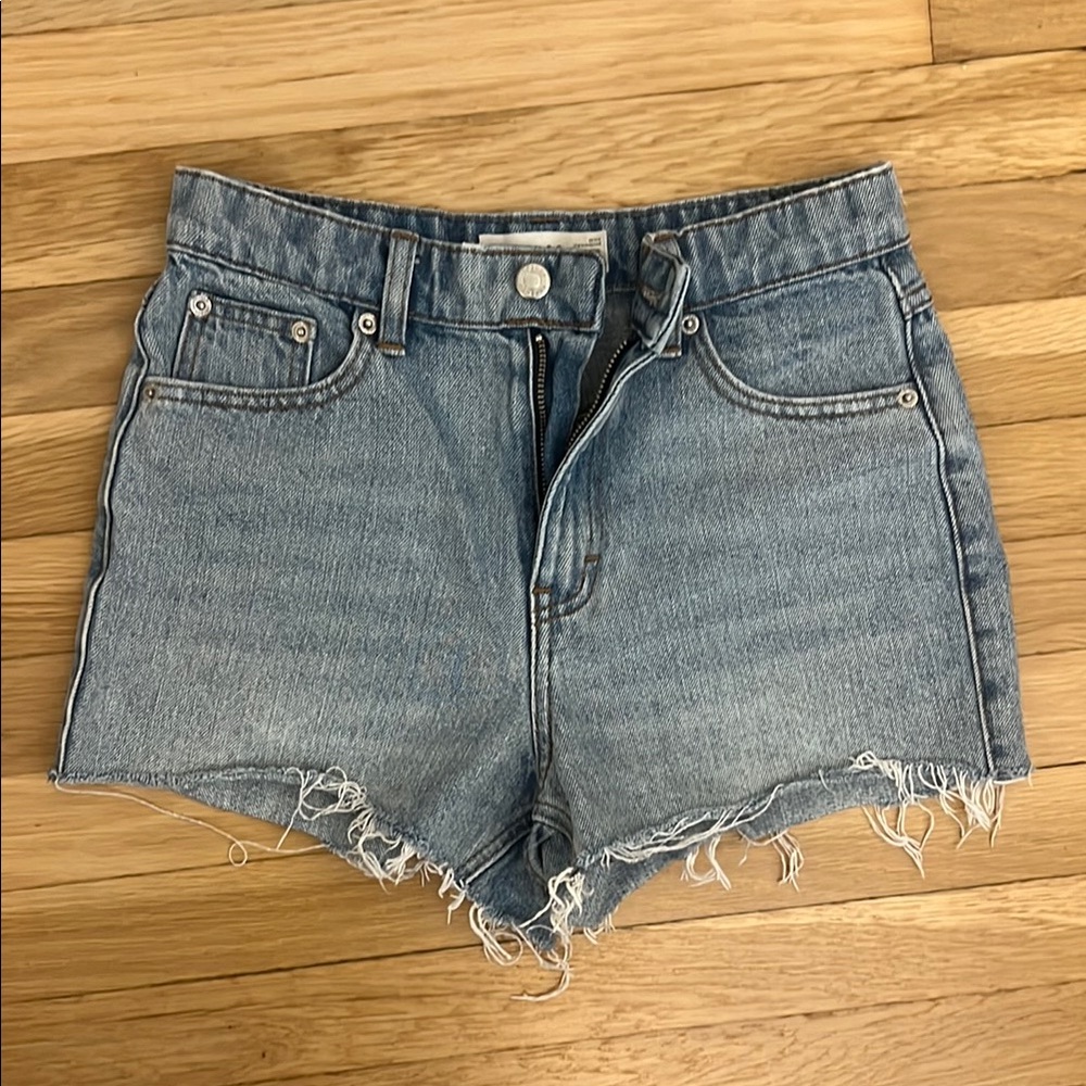 Topshop Blue Jean Shorts Distressed Hem